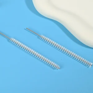 Medical device cleaning brush heads with stainless steel twisted wire and soft nylon bristles, designed for thorough cleaning of narrow channels, tubes, and internal lumens, ideal for B2B medical, dental, and laboratory equipment cleaning use.