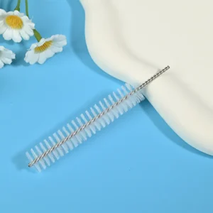 Medical device cleaning brush heads with stainless steel twisted wire and soft nylon bristles, designed for thorough cleaning of narrow channels, tubes, and internal lumens, ideal for B2B medical, dental, and laboratory equipment cleaning use.