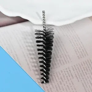 Medical device cleaning brush heads with black nylon bristles and stainless steel twisted wire core, designed for precise cleaning of medical instruments and narrow channels, B2B wholesale supply.