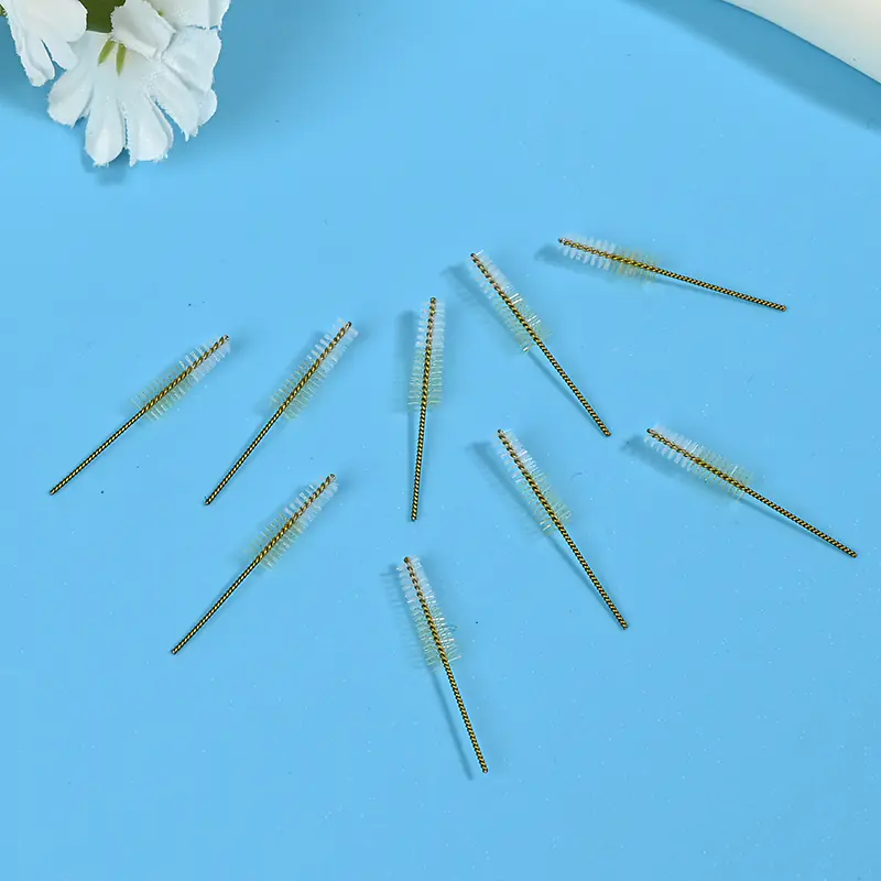 2-tone color interdental brush heads with twisted stainless steel wire and dual-color nylon bristles for dental care, B2B wholesale oral hygiene supply