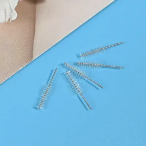 Interdental brush heads with stainless steel wire and white nylon bristles for dental cleaning, B2B OEM oral care manufacturing and wholesale supply