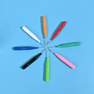 star-arranged multi-color i-type interdental brushes showing bristles and handles