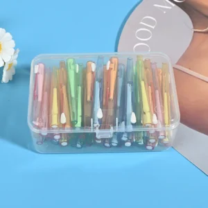 multi-color retractable interdental brushes in closed clear storage box for wholesale dental supplies