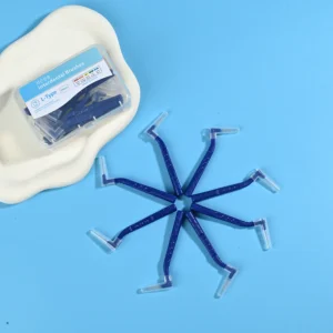 blue l-type interdental brushes in 20pcs clear box, for dental clinics
