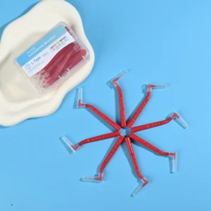 red l-type interdental brushes in 20pcs clear box, orthodontic cleaning