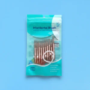 10 pcs pink transparent retractable interdental brush zipper bag packaging, push pull teeth gap cleaning brush