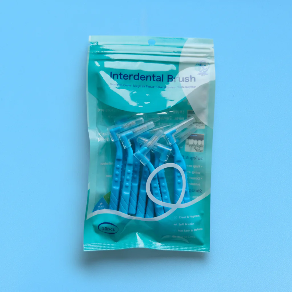 blue l-type angled interdental brush 10 pieces resealable zip bag with protective cap, orthodontic teeth gap cleaner for braces plaque removal dental wholesale