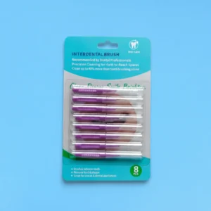 Disposable purple handle interdental brush 8 pcs blister pack, oral care teeth cleaning brush for braces
