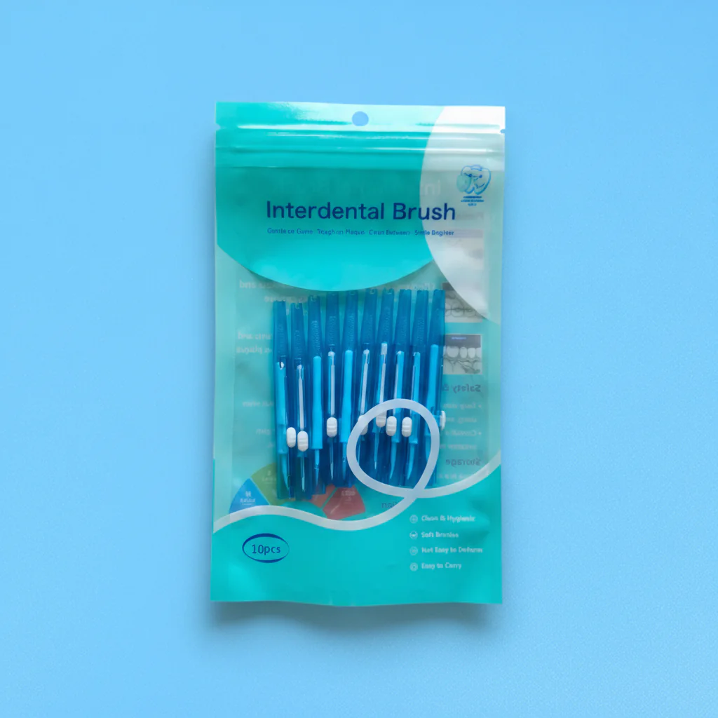10 pcs blue transparent retractable interdental brush zipper bag packaging, push pull teeth gap cleaning brush