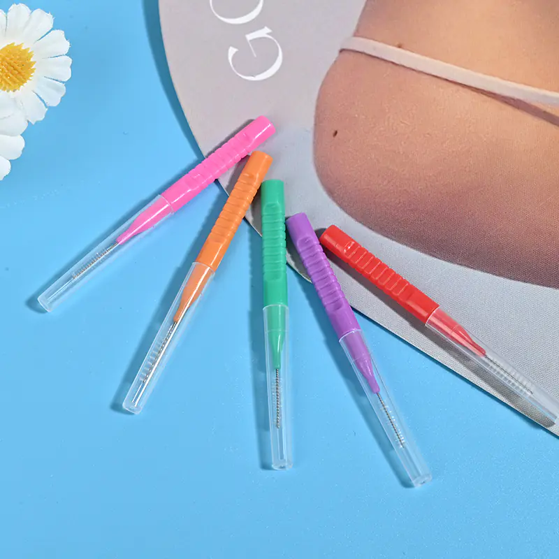 Multicolor disposable interdental brushes single sticks with protective caps dental cleaning tools