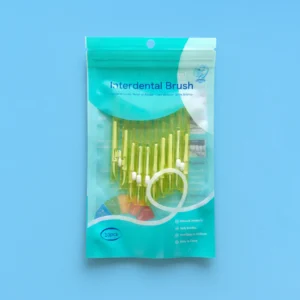 10 pcs yellow transparent retractable interdental brush zipper bag packaging, push pull teeth gap cleaning brush