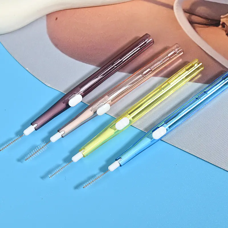 Transparent retractable interdental brushes with extended cleaning bristles, multi-color push-pull teeth cleaner