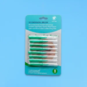 Disposable green handle interdental brush 8 pcs blister pack, oral care teeth cleaning brush for braces