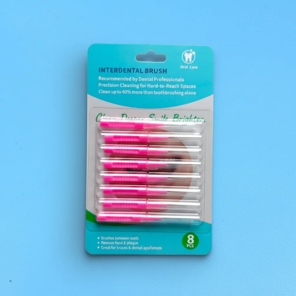 I-Type interdental brushes 8-piece pink blister pack for private label oral care